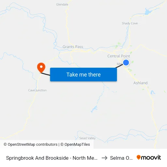 Springbrook And Brookside - North Medford High School to Selma OR USA map