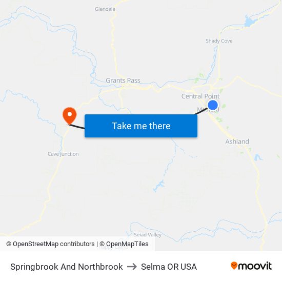 Springbrook And Northbrook to Selma OR USA map