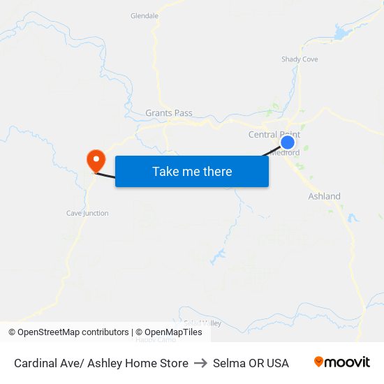 Cardinal Ave/ Ashley Home Store to Selma OR USA map