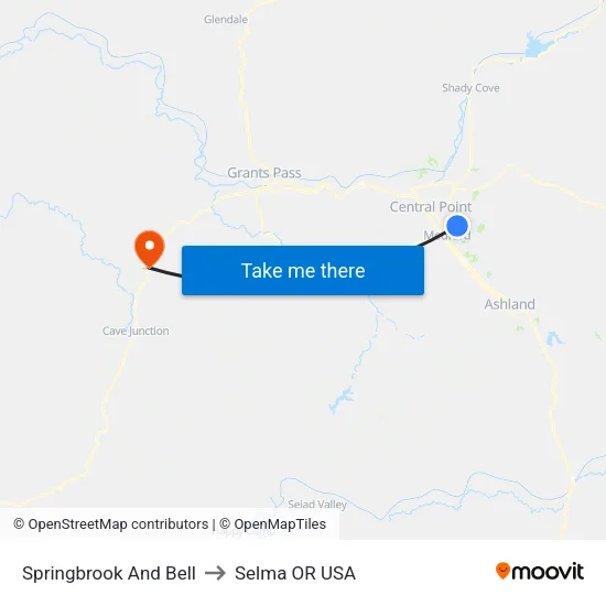 Springbrook And Bell to Selma OR USA map