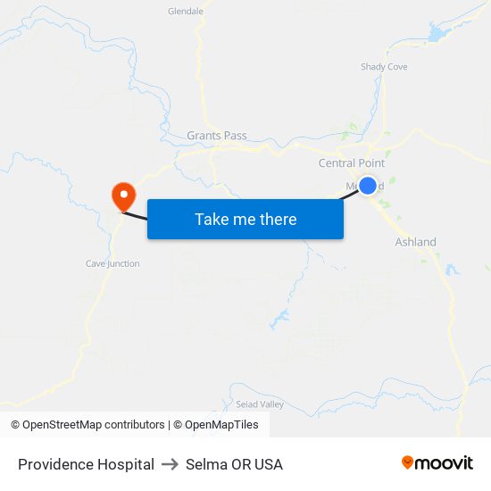 Providence Hospital to Selma OR USA map