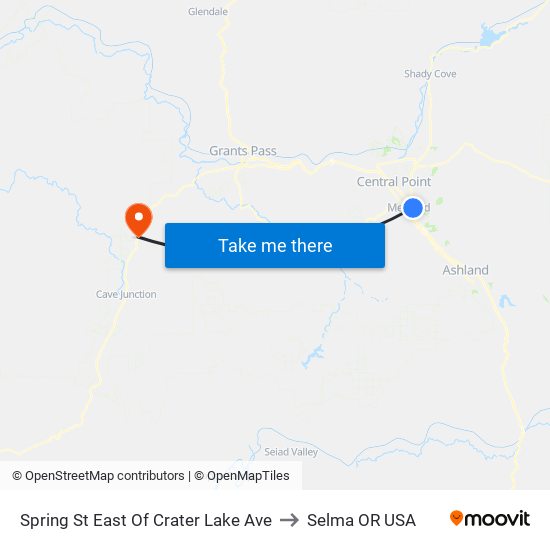 Spring St East Of Crater Lake Ave to Selma OR USA map