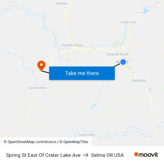 Spring St East Of Crater Lake Ave to Selma OR USA map
