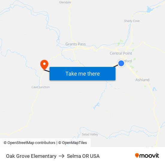 Oak Grove Elementary to Selma OR USA map