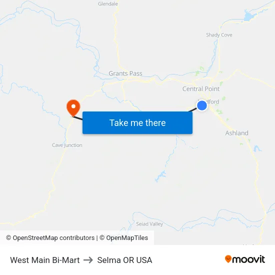 West Main Bi-Mart to Selma OR USA map
