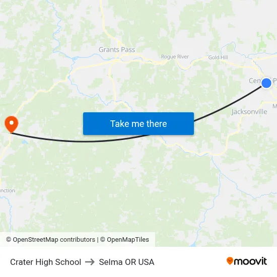 Crater High School to Selma OR USA map