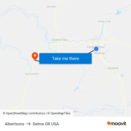 Albertsons to Selma OR USA map