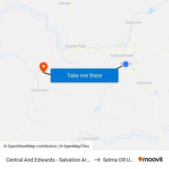 Central And Edwards - Salvation Army to Selma OR USA map