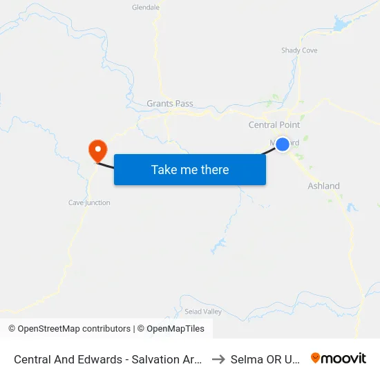Central And Edwards - Salvation Army to Selma OR USA map