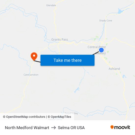 North Medford Walmart to Selma OR USA map