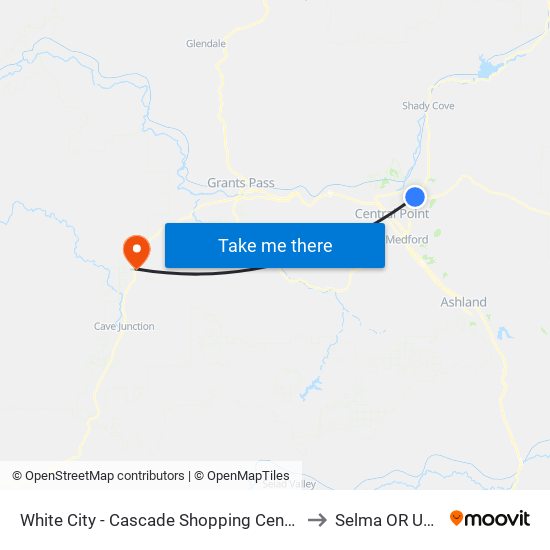 White City - Cascade Shopping Center to Selma OR USA map