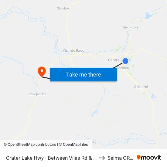 Crater Lake Hwy - Between Vilas Rd & Kingsley Dr to Selma OR USA map