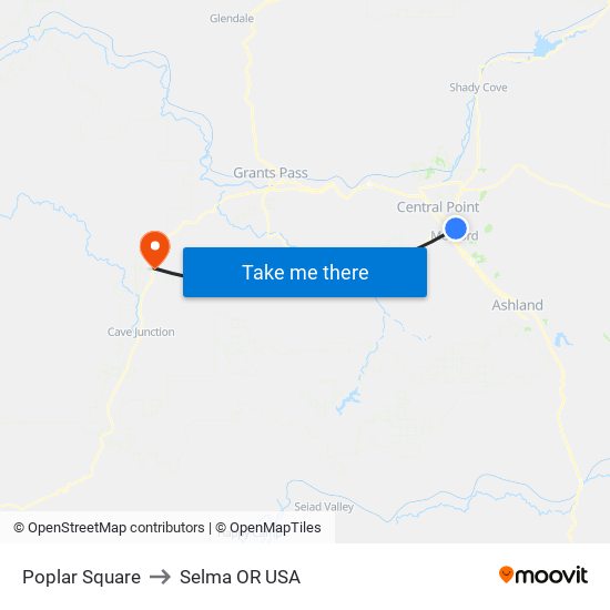 Poplar Square to Selma OR USA map
