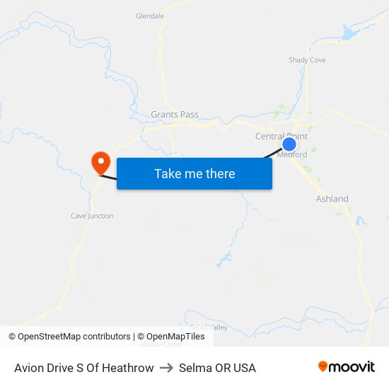 Avion Drive S Of Heathrow to Selma OR USA map