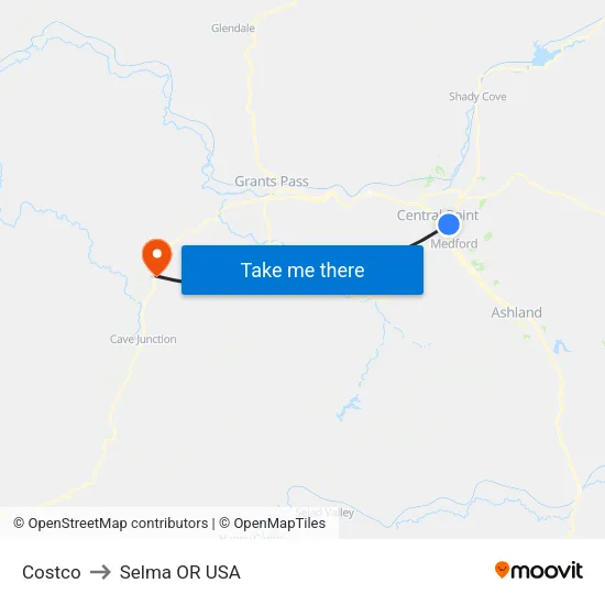 Costco to Selma OR USA map