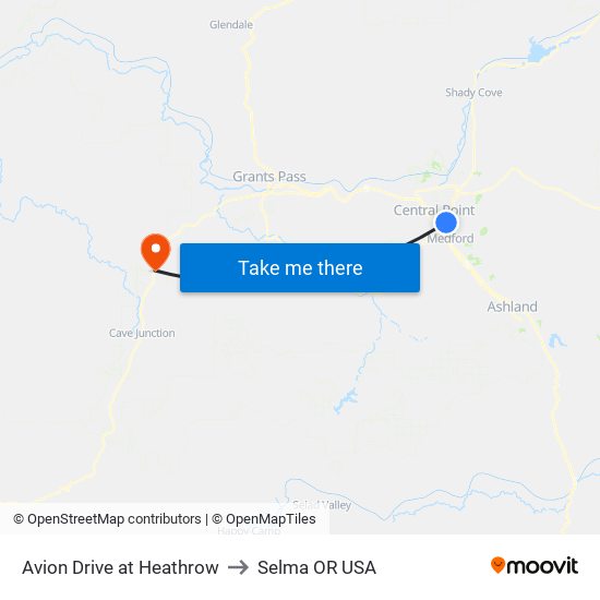 Avion Drive at Heathrow to Selma OR USA map