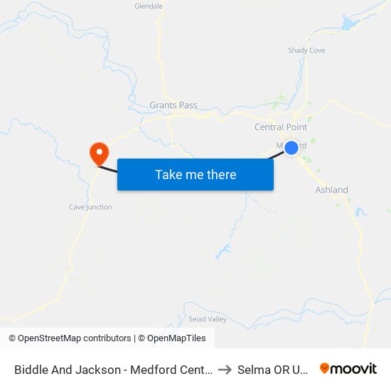 Biddle And Jackson - Medford Center to Selma OR USA map