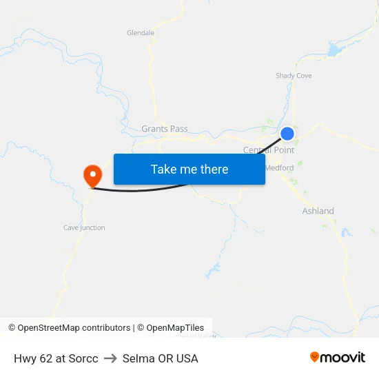 Hwy 62 at Sorcc to Selma OR USA map