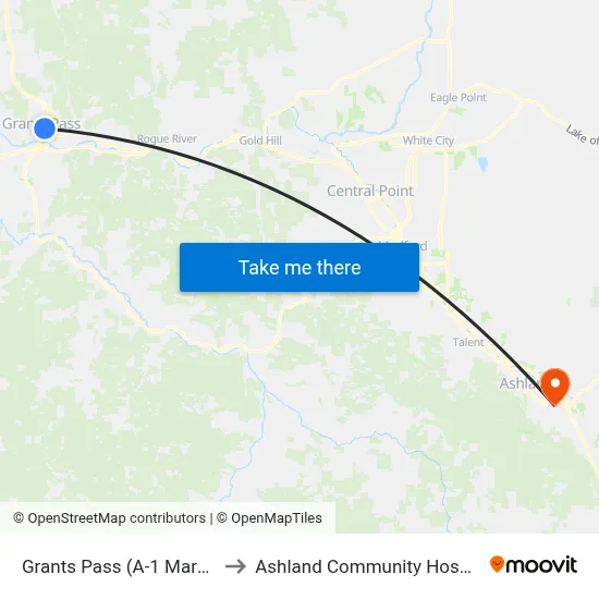Grants Pass (A-1 Market) to Ashland Community Hospital map