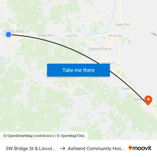 SW Bridge St & Lincoln Rd to Ashland Community Hospital map