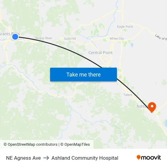 NE Agness Ave to Ashland Community Hospital map