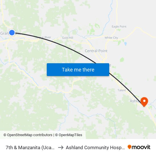 7th & Manzanita (Ucann) to Ashland Community Hospital map