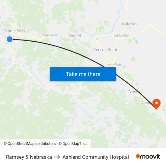 Ramsey & Nebraska to Ashland Community Hospital map