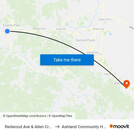 Redwood Ave & Allen Creek Rd to Ashland Community Hospital map