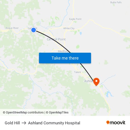 Gold Hill to Ashland Community Hospital map