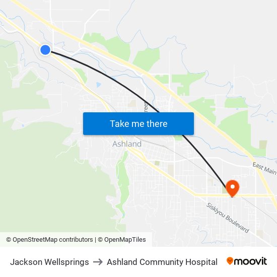 Jackson Wellsprings to Ashland Community Hospital map