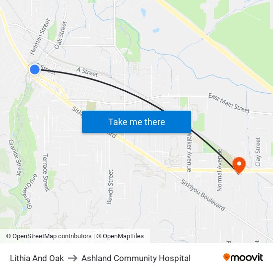 Lithia And Oak to Ashland Community Hospital map