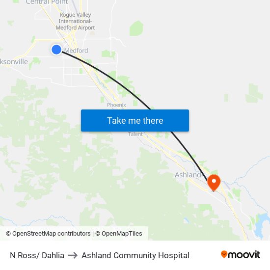 N Ross/ Dahlia to Ashland Community Hospital map