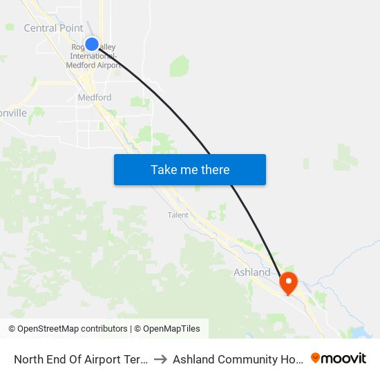 North End Of Airport Terminal to Ashland Community Hospital map