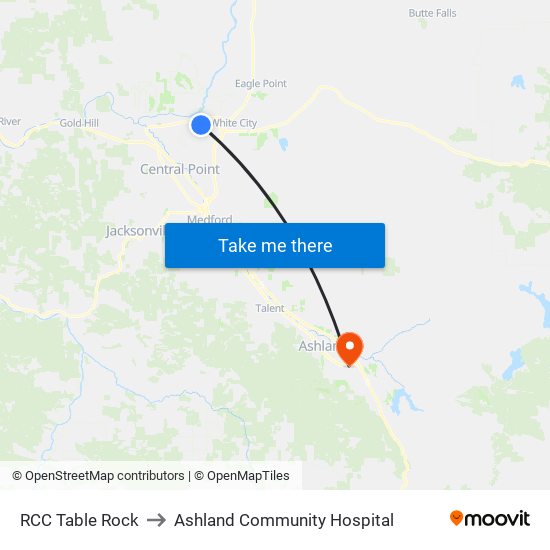 RCC Table Rock to Ashland Community Hospital map