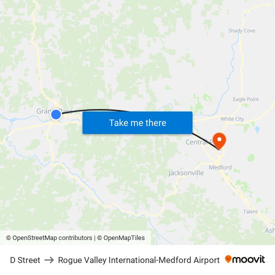 238 NE D Street to Rogue Valley International-Medford Airport map