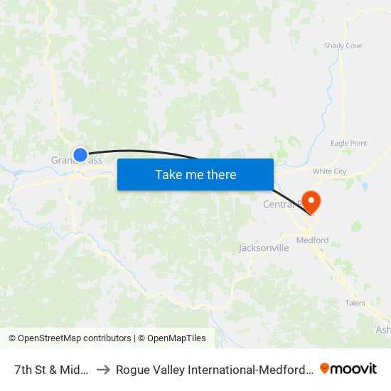 7th St & Midland to Rogue Valley International-Medford Airport map