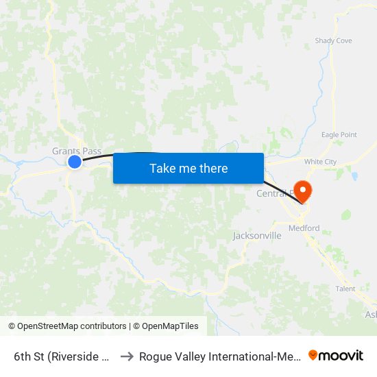 6th St (Riverside Complex) to Rogue Valley International-Medford Airport map