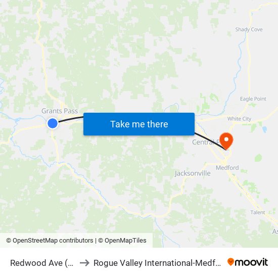 Redwood Ave (Ymca) to Rogue Valley International-Medford Airport map