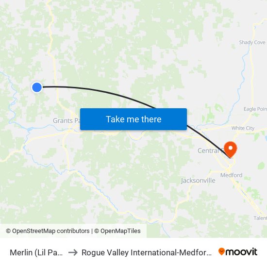 Merlin (Lil Pantry) to Rogue Valley International-Medford Airport map