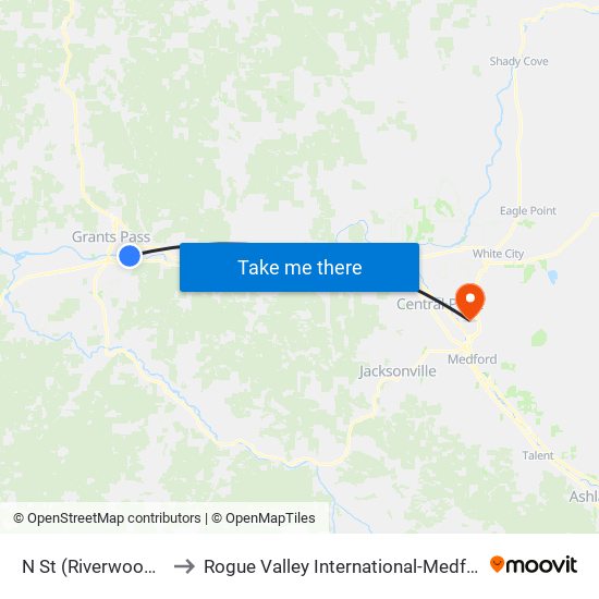 N St (Riverwood Apts) to Rogue Valley International-Medford Airport map