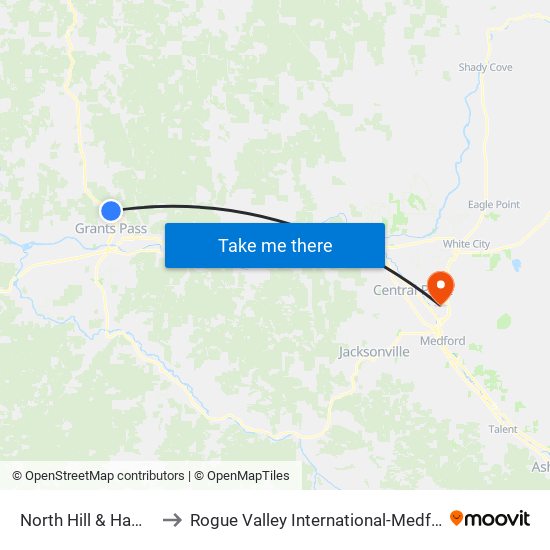 North Hill & Hawthorne to Rogue Valley International-Medford Airport map