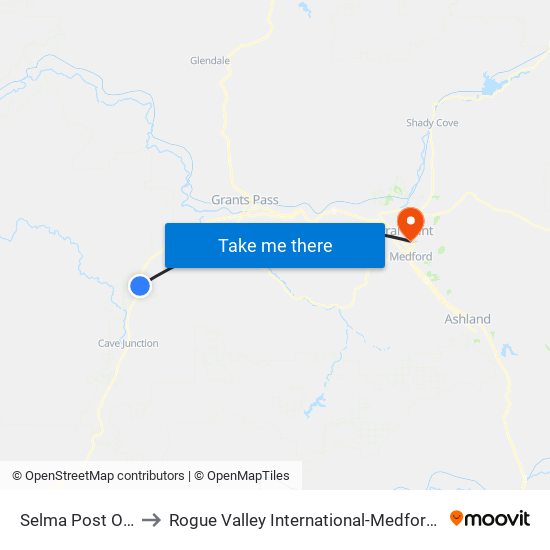 Selma Post Office to Rogue Valley International-Medford Airport map