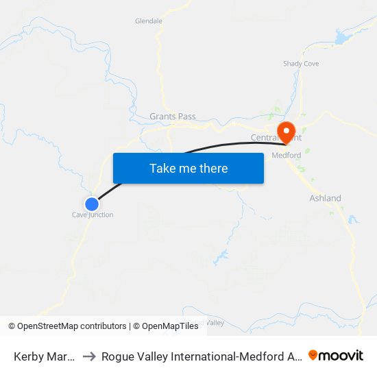 Kerby Market to Rogue Valley International-Medford Airport map