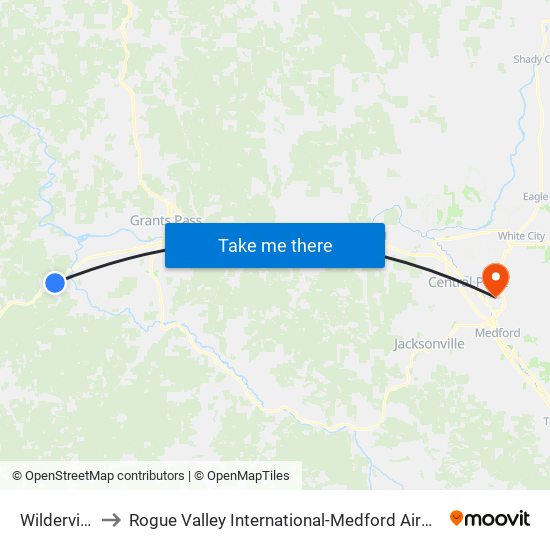 Wilderville to Rogue Valley International-Medford Airport map