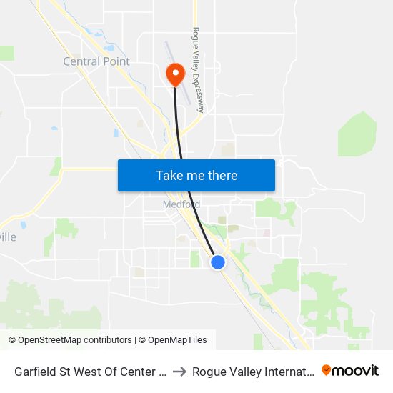 Garfield St West Of Center Drive (Rogue Credit Union) to Rogue Valley International-Medford Airport map