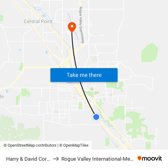 Harry & David Corporation to Rogue Valley International-Medford Airport map