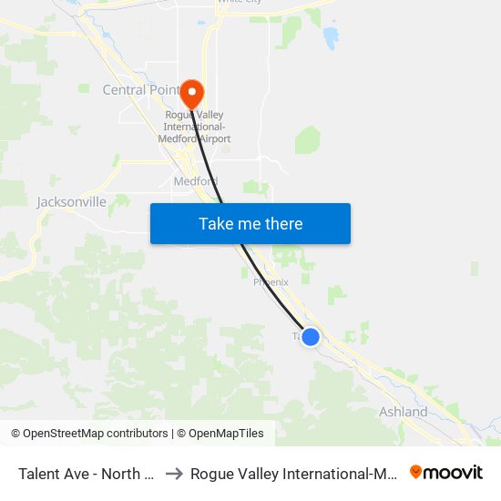 Talent Ave - North Of Eva Wy to Rogue Valley International-Medford Airport map