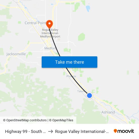 Highway 99 - South Of Creel Rd to Rogue Valley International-Medford Airport map