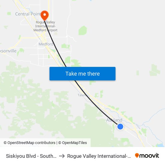 Siskiyou Blvd - South Of Beach St to Rogue Valley International-Medford Airport map