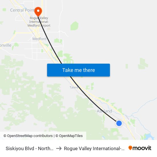 Siskiyou Blvd - North Of Faith Ave to Rogue Valley International-Medford Airport map